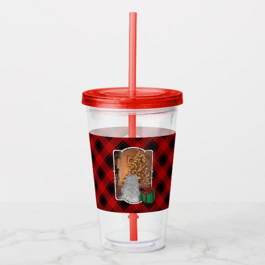 Benutzerdefiniert Weihnachtsrot und Schwarz Karier Acryltrinkbecher (Vorderseite)