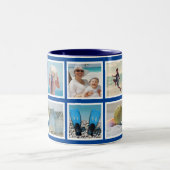 Benutzerdefinierte 10-Foto-Quadrate Collage Blue Zweifarbige Tasse (Mittel)