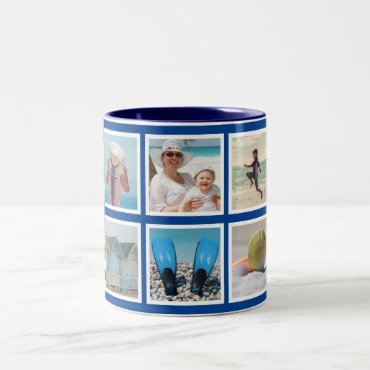 Benutzerdefinierte 10-Foto-Quadrate Collage Blue Zweifarbige Tasse (Mittel)