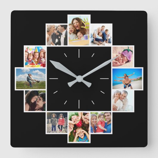 Benutzerdefinierte 12 Erinnerungen-Bildersammlung Quadratische Wanduhr (Vorderseite)