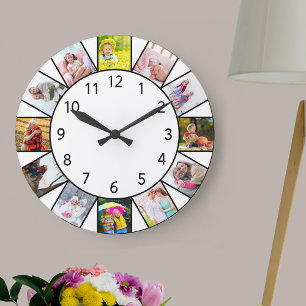 Benutzerdefinierte 12-Foto-Collage Weiße Runde Große Wanduhr