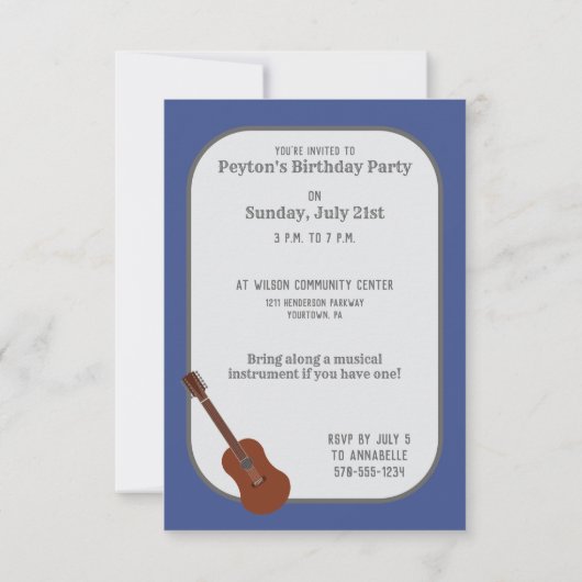 Benutzerdefinierte 12-String-Gitarren-Party Einlad Einladung (Rückseite)