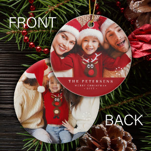 Benutzerdefinierte 2 Familienfotos doppelseitig ro Keramik Ornament
