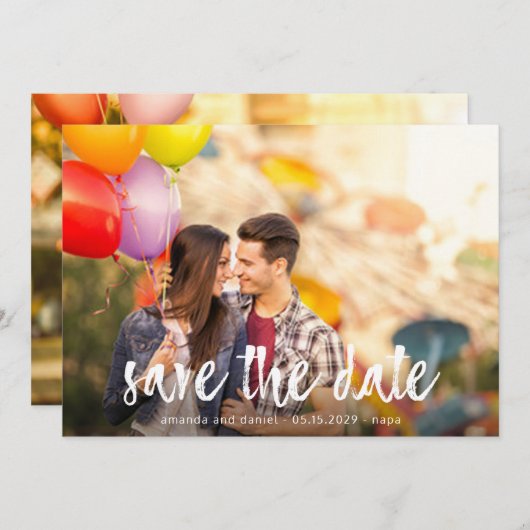 Benutzerdefinierte 2-Foto-weiße Brush-Save the Dat Einladung (Vorne/Hinten)