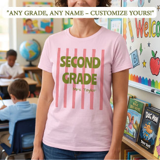 Benutzerdefinierte 2. Klasse Schulstreifen Lehrer  T-Shirt