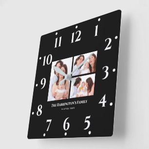 Benutzerdefinierte 3-Abschnitte-Familienfotocollag Quadratische Wanduhr