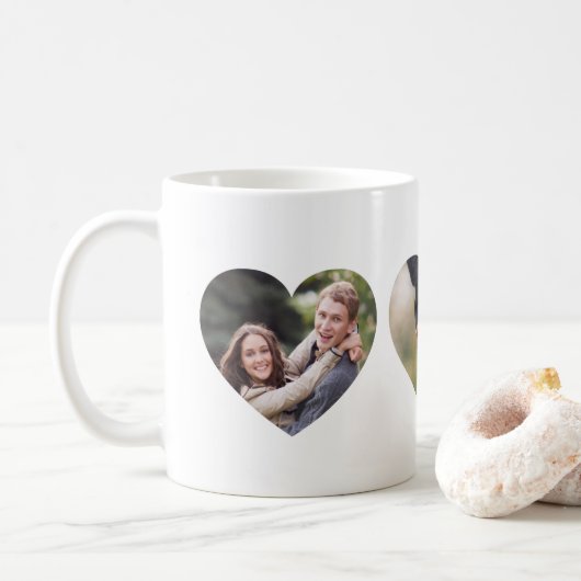 Benutzerdefinierte 3-Foto-Herz Kaffeetasse (Mit Donut)