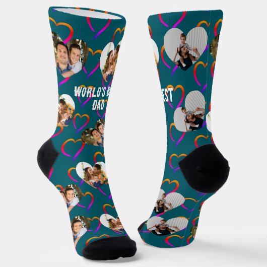 Benutzerdefinierte 3-Foto-Herzen-Collage Bester Va Socken (Gewinkelt)