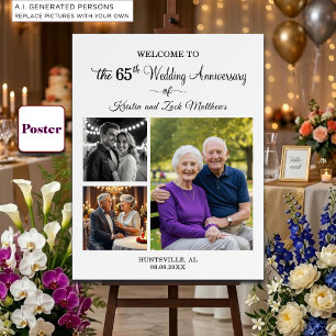 Benutzerdefinierte 3 Fotos zum 65. Hochzeitstag Wi Poster
