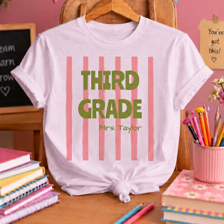 Benutzerdefinierte 3. Klasse Schulstreifen Lehrer  T-Shirt