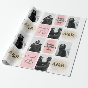 Benutzerdefinierte 3 Paar-Fotos Frohe Valentinstag Geschenkpapier