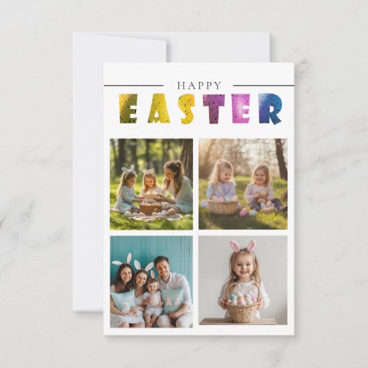 Benutzerdefinierte 4-Foto Collage farbige Osterpos Einladung (Vorderseite)