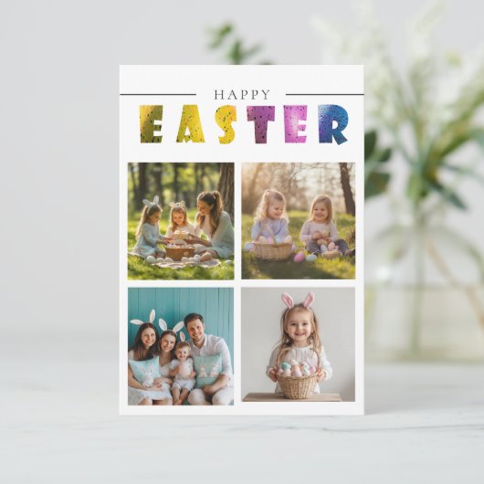 Benutzerdefinierte 4-Foto Collage farbige Osterpos Einladung (Stehend Vorderseite)