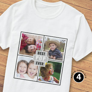Benutzerdefinierte 4-Foto-Collage Grau Bester Pop  T-Shirt