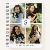 Benutzerdefinierte 4-Foto-Collage mit monogrammier Notizblock (Vorderseite)