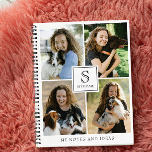 Benutzerdefinierte 4-Foto-Collage mit monogrammier Notizblock