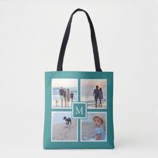 Benutzerdefinierte 4-Foto-Collage Monogramm Dunkle Tasche