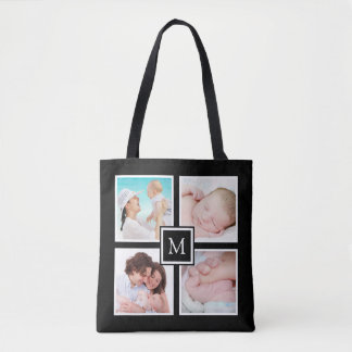 Benutzerdefinierte 4-Foto-Collage Monogramm Schwar Tasche