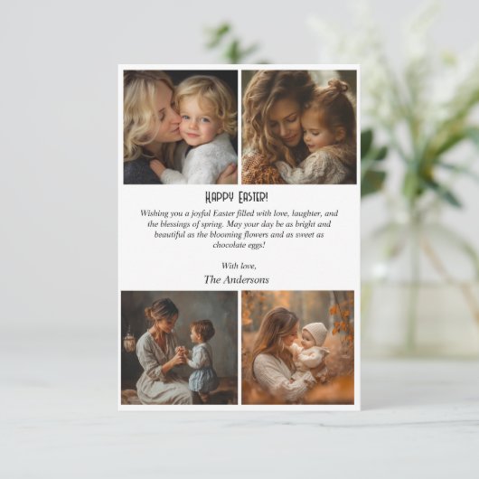 Benutzerdefinierte 4-Foto-Collage Osterpostkarten Einladung (Stehend Vorderseite)