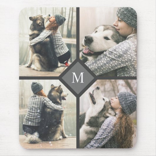 Benutzerdefinierte 4-Foto-Vorlage mit Monogramm Mousepad (Vorne)