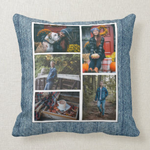 Benutzerdefinierte /5 Foto-Collage Denim Blue Jean Kissen
