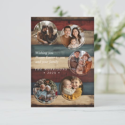 Benutzerdefinierte 5-Foto-Collage Osterpostkarte Einladung (Stehend Vorderseite)