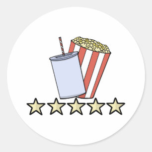 Benutzerdefinierte 5-Sterne-Filmkritik Popcorn Get Runder Aufkleber