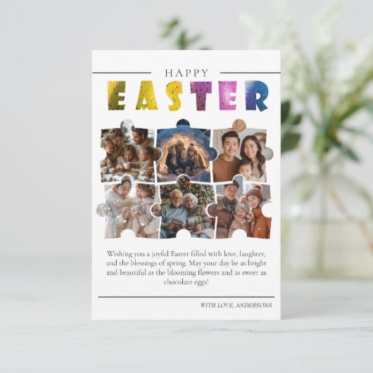Benutzerdefinierte 6-Foto-Collage Osterpostkarte Einladung (Stehend Vorderseite)
