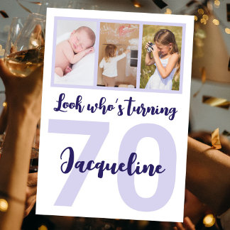 Benutzerdefinierte 70. Geburtstag Lila Skriptfotog Einladung