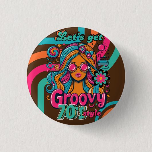 Benutzerdefinierte 70er Retro-Disco-Birthday-Boogi Button (Vorderseite)