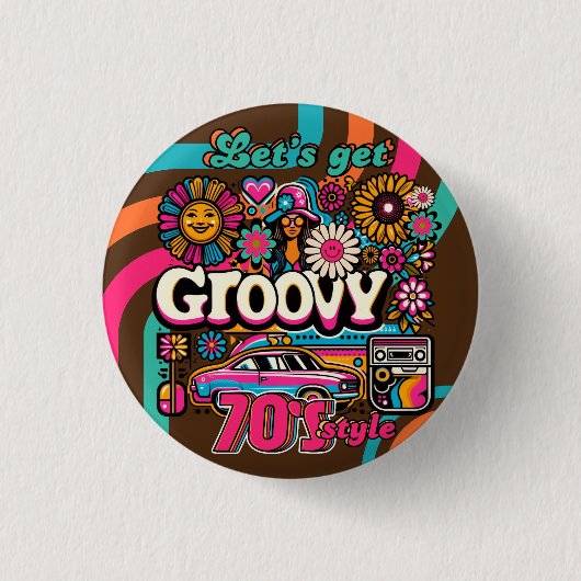 Benutzerdefinierte 70er Retro-Disco-Birthday-Boogi Button (Vorderseite)