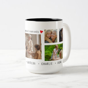 Benutzerdefinierte 7 Foto- und Text-Sondermomente Zweifarbige Tasse