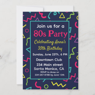 Benutzerdefinierte 80er 90er Retro-Neon-Geburtstag Einladung