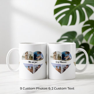 Benutzerdefinierte 9 Fotos in Herzform - Jubiläums Kaffeetasse