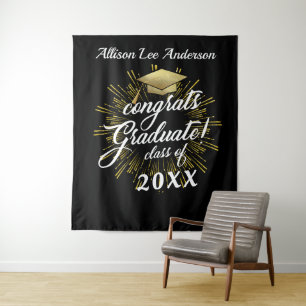 Benutzerdefinierte Abschlussmütze Golden Starburst Wandteppich