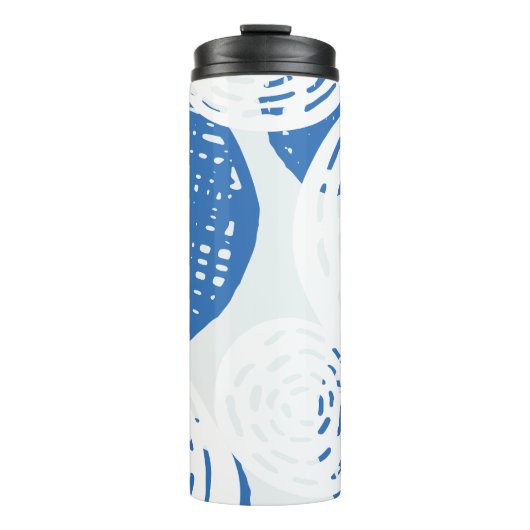 Benutzerdefinierte Abstrakte Blau- und Weißkreissc Thermosbecher (Vorderseite)