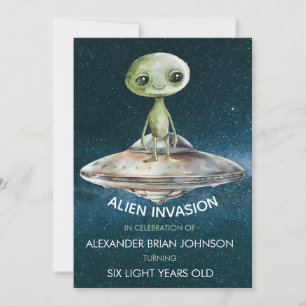 Benutzerdefinierte Alien-Invasion zum Geburtstag i Einladung