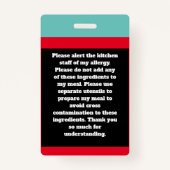 Benutzerdefinierte Allergie-Alert-Koch-Karte Ausweis (Rückseite)