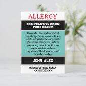 Benutzerdefinierte Allergie-Alert-Koch-Karte Dankeskarte (Stehend Vorderseite)