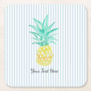 Benutzerdefinierte Ananas-Malerei Blaue Streifen Rechteckiger Pappuntersetzer
