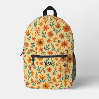 Benutzerdefinierte Anfangsbuchstaben Boho Blumen Bedruckter Rucksack