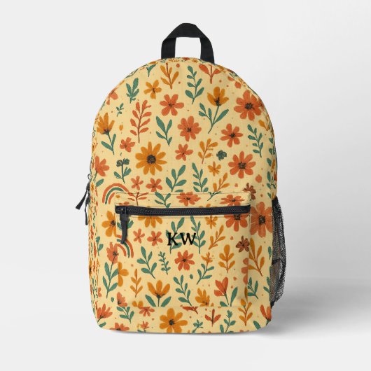 Benutzerdefinierte Anfangsbuchstaben Boho Blumen Bedruckter Rucksack (Vorderseite)