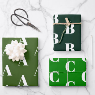 Benutzerdefinierte Anfangsbuchstaben Grüne Farbt Geschenkpapier Set