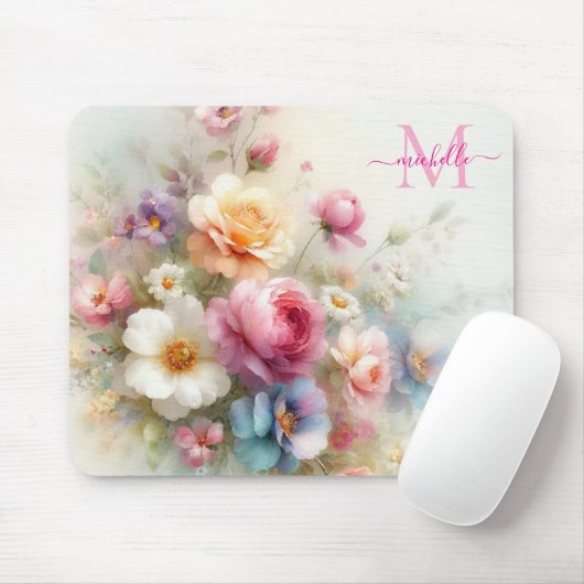 Benutzerdefinierte Aquarell-Blumen-Schablone monog Mousepad (Mit Mouse)