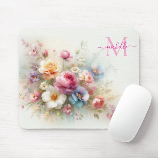 Benutzerdefinierte Aquarell-Blumen-Schablone Monog Mousepad (Mit Mouse)