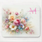 Benutzerdefinierte Aquarell-Blumen-Schablone Monog Mousepad (Vorne)