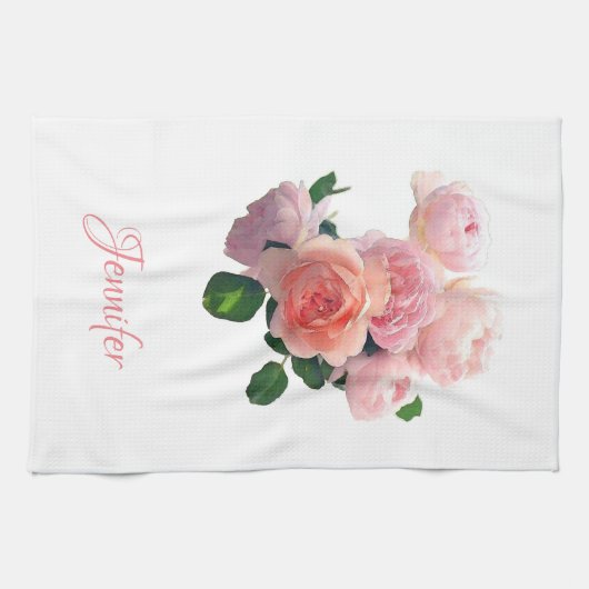 Benutzerdefinierte Aquarellfarben Art Rosa Rote Ro Geschirrtuch (Horizontal)
