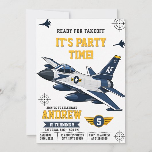 Benutzerdefinierte Armee-Kampfjet-Pilot-Geburtstag Einladung (Vorderseite)