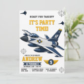 Benutzerdefinierte Armee-Kampfjet-Pilot-Geburtstag Einladung (Stehend Vorderseite)