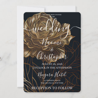 Benutzerdefinierte Art Deco Goldene Blume Schwarze Einladung